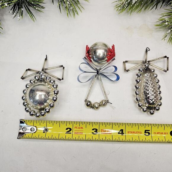 3 Vintage Czech Christmas Tree Mercury Glass Bead Wire Tube Czech Ornaments - Picture 2 of 9